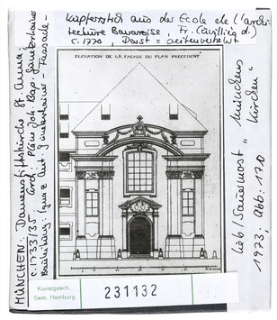 Vorschaubild München: Damenstiftskirche St. Anna, Fassadenriss. Kupferstich um 1770 